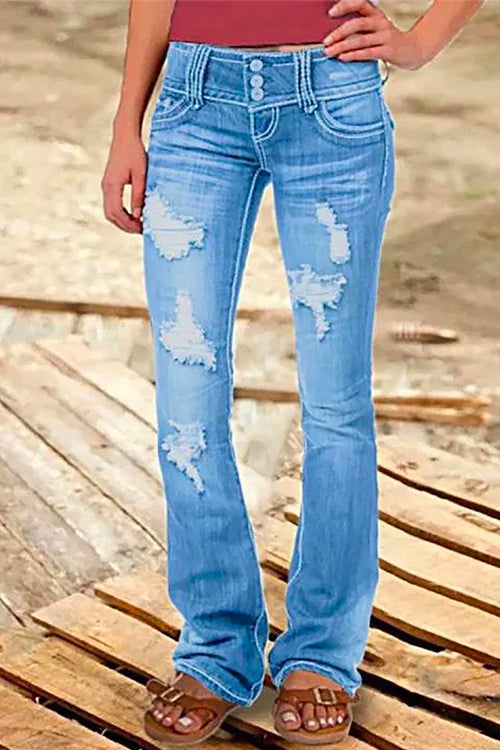 Valenzora | Rosiedress Button Down Distressed Ripped Jeans with Pockets