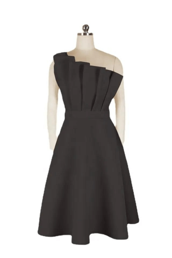 Valenzora | One-Shoulder Midikleid Elegante A-Linie Skulptierte Details Festliche Garderobe