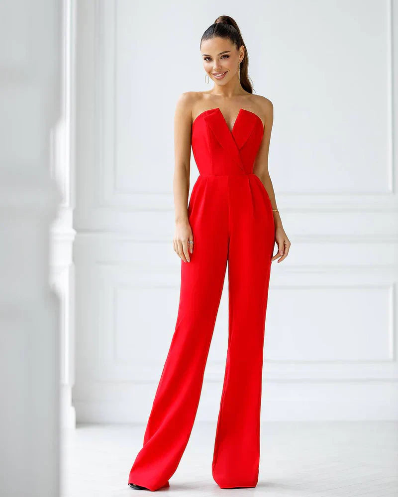 Valenzora | Asymmetrical lapel mid-waist commuter jumpsuit