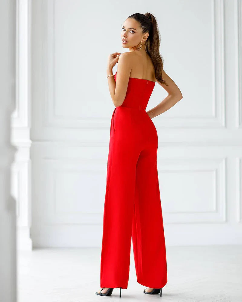 Valenzora | Asymmetrical lapel mid-waist commuter jumpsuit