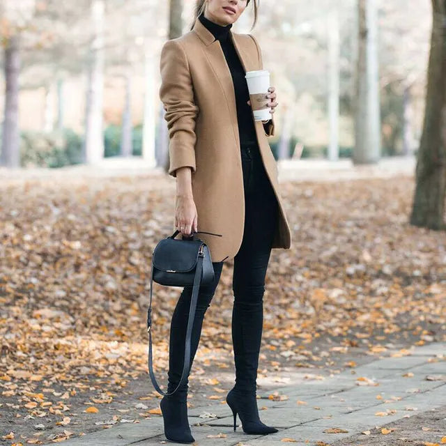Valenzora - Fashionable wool coat with a fixed neckline