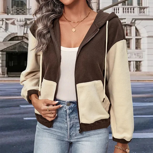 Valenzora - Fleecejacke mit Kapuze und Patchwork-Muster