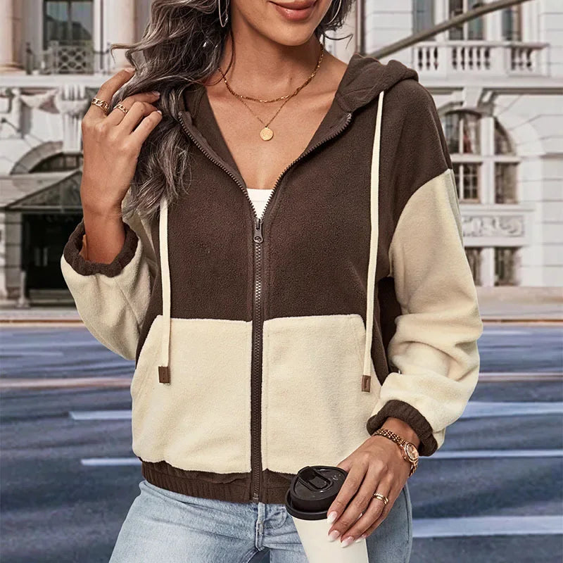 Valenzora - Fleecejacke mit Kapuze und Patchwork-Muster