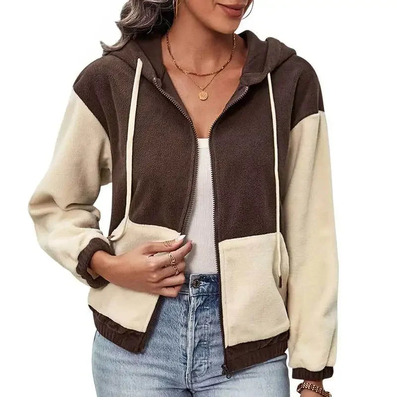 Valenzora - Fleecejacke mit Kapuze und Patchwork-Muster