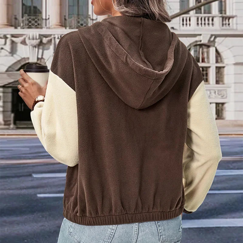 Valenzora - Fleecejacke mit Kapuze und Patchwork-Muster