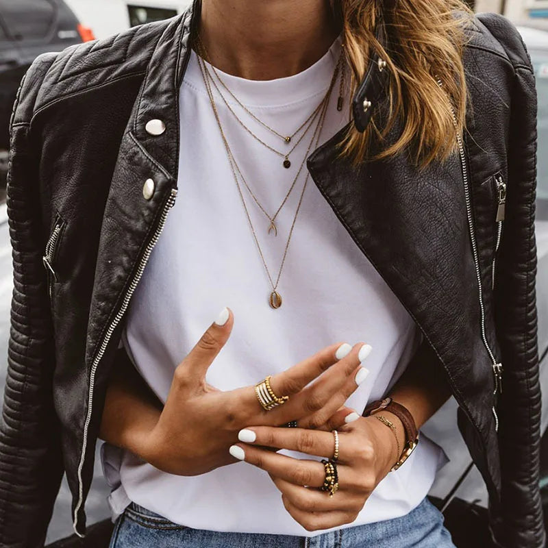 Große schwarze Leder-Bikerjacke für Damen | Perfekt für den Alltag
