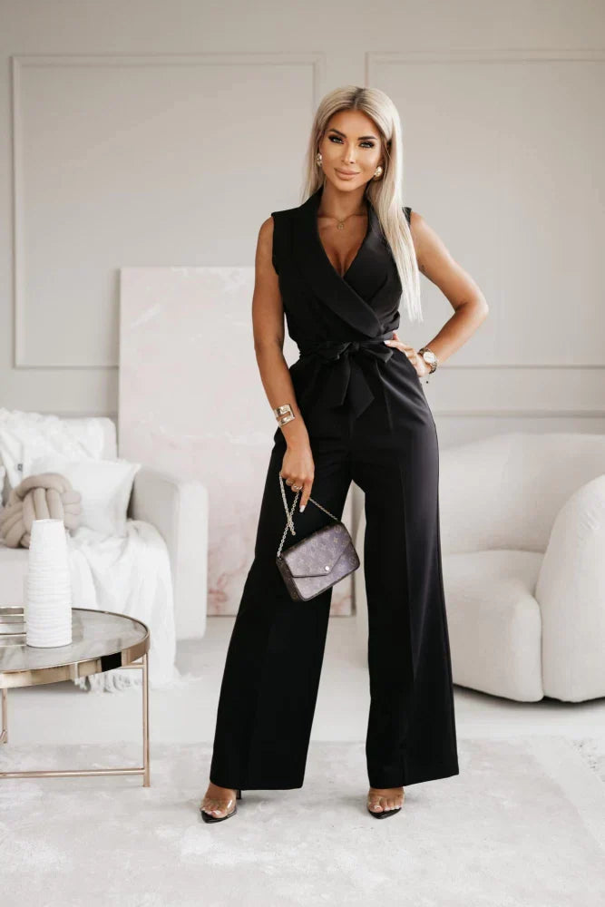 Valenzora | Ärmelloser Jumpsuit mit weitem Bein und V-Ausschnitt
