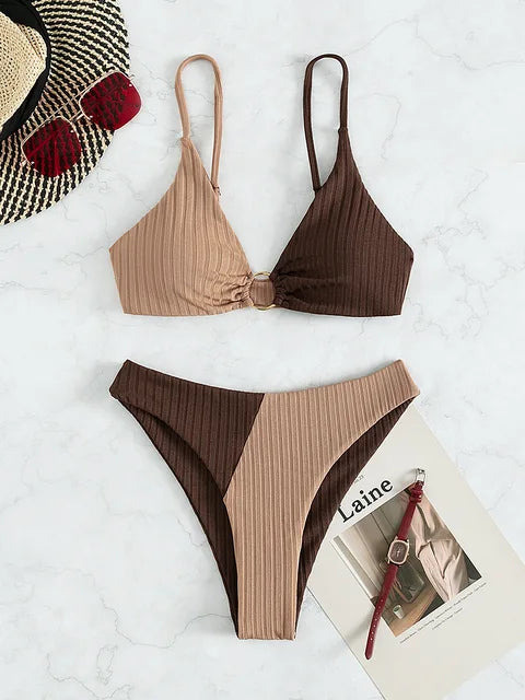 Valenzora | Zweifarbiger gerippter High-Waist Bikini für Damen