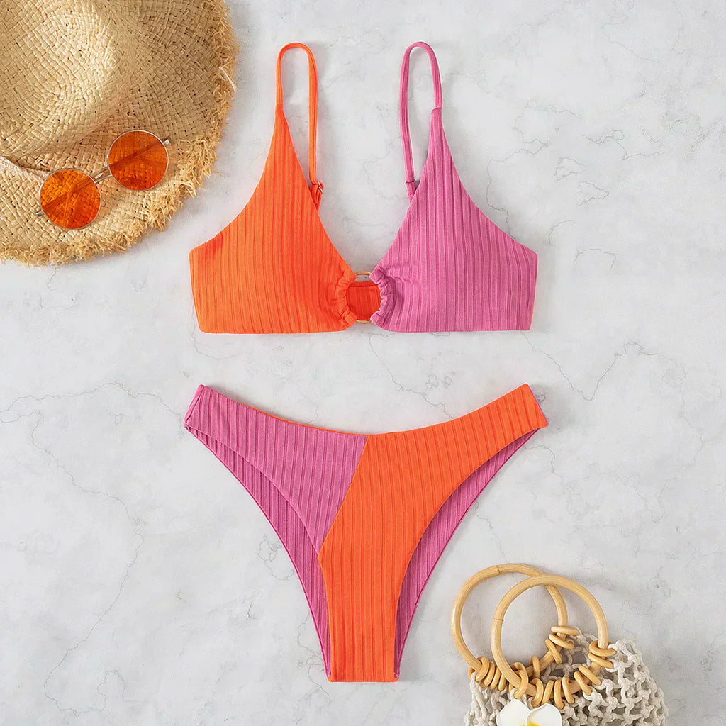 Valenzora | Zweifarbiger gerippter High-Waist Bikini für Damen