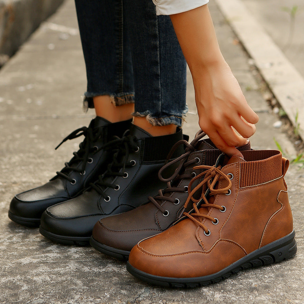 Valenzora | Damen-Schnürstiefel - Robuste Stiefeletten mit elastischem Bund und rutschfester Sohle