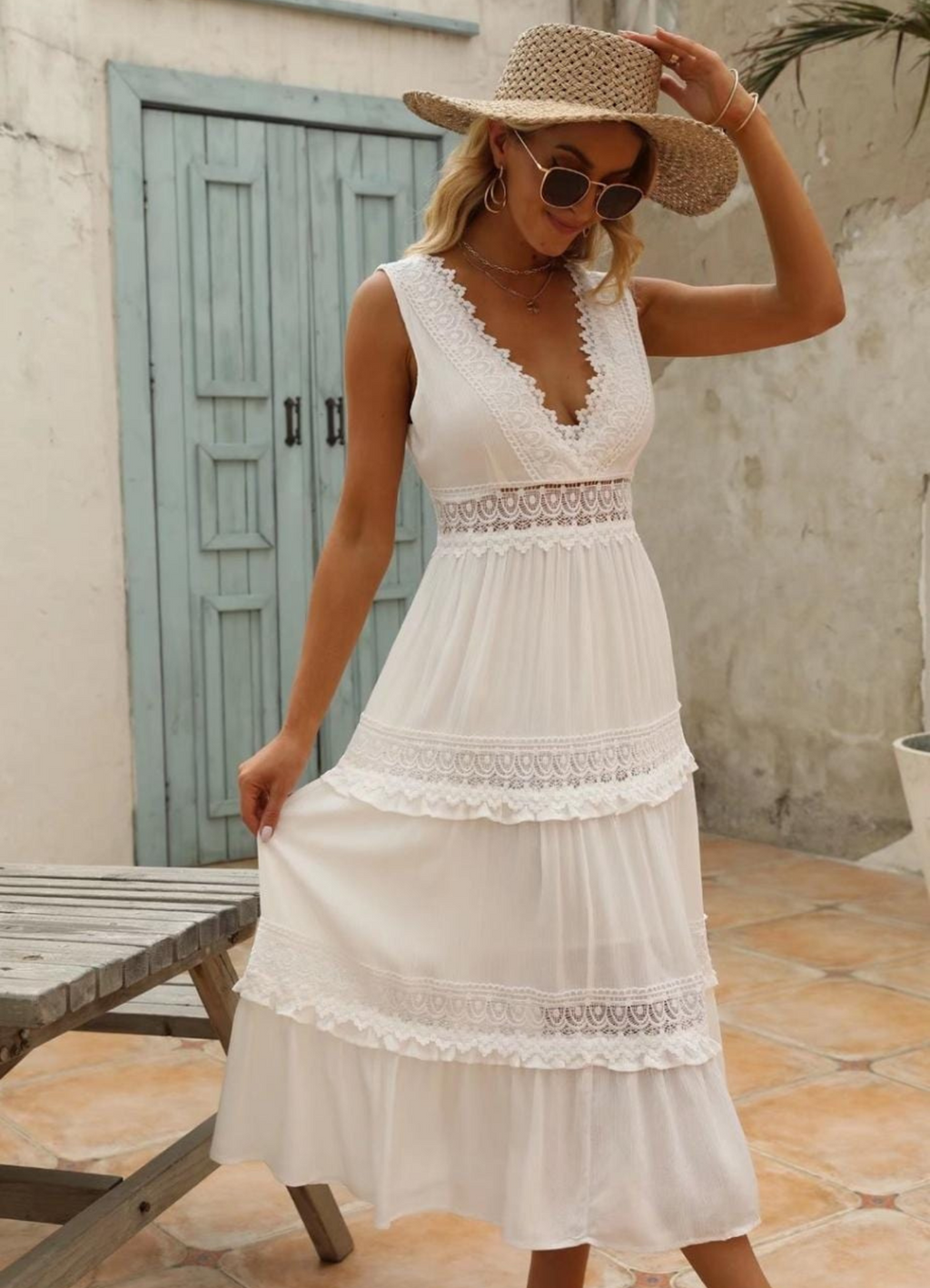 Valenzora | Boho Long Lace Midi Wedding Dress