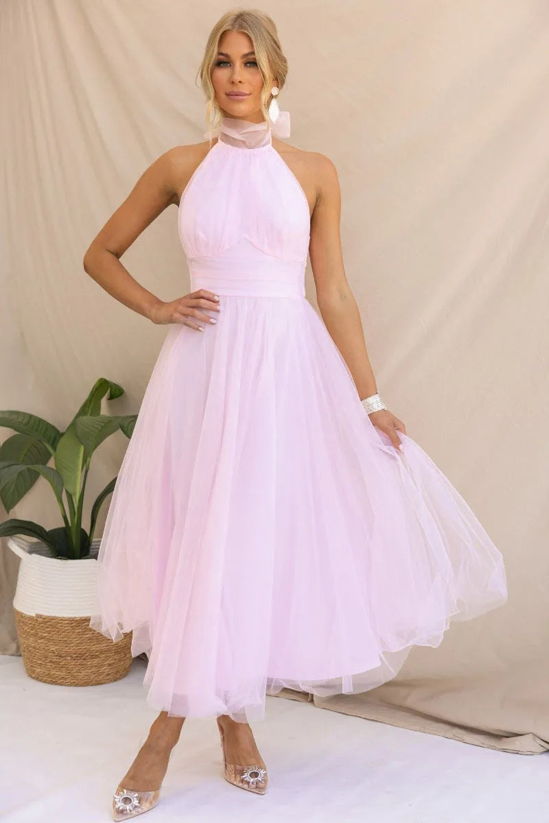 Valenzora | Halter Tulle Midi Dress