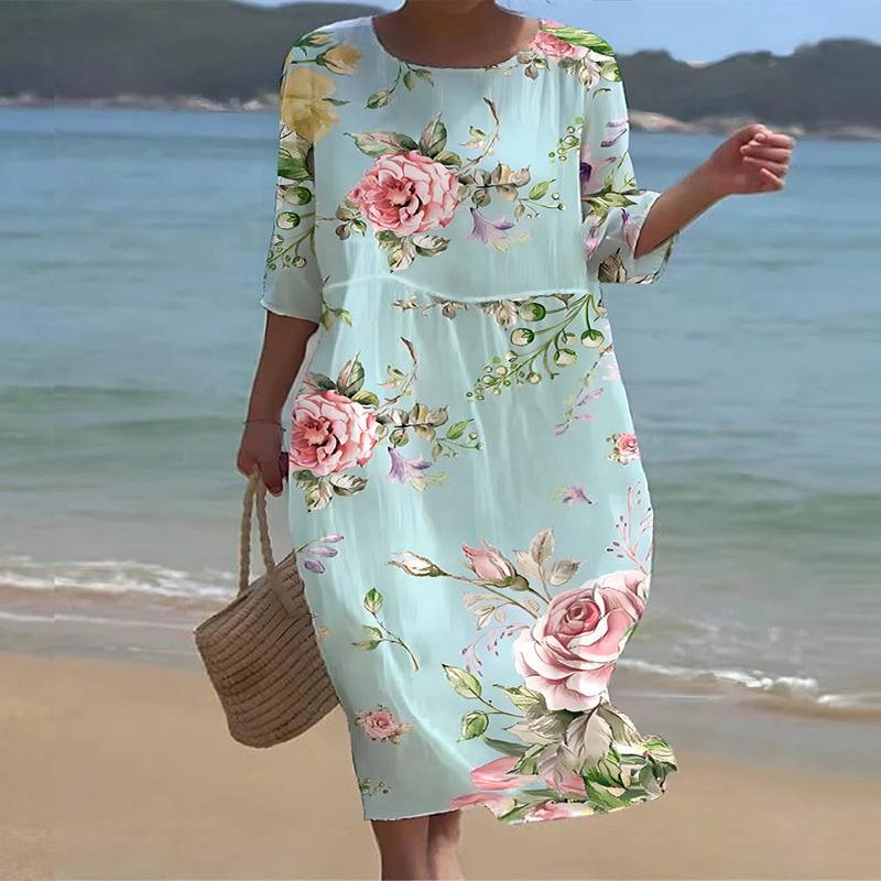 Valenzora | Elegant floral dress that covers the midriff