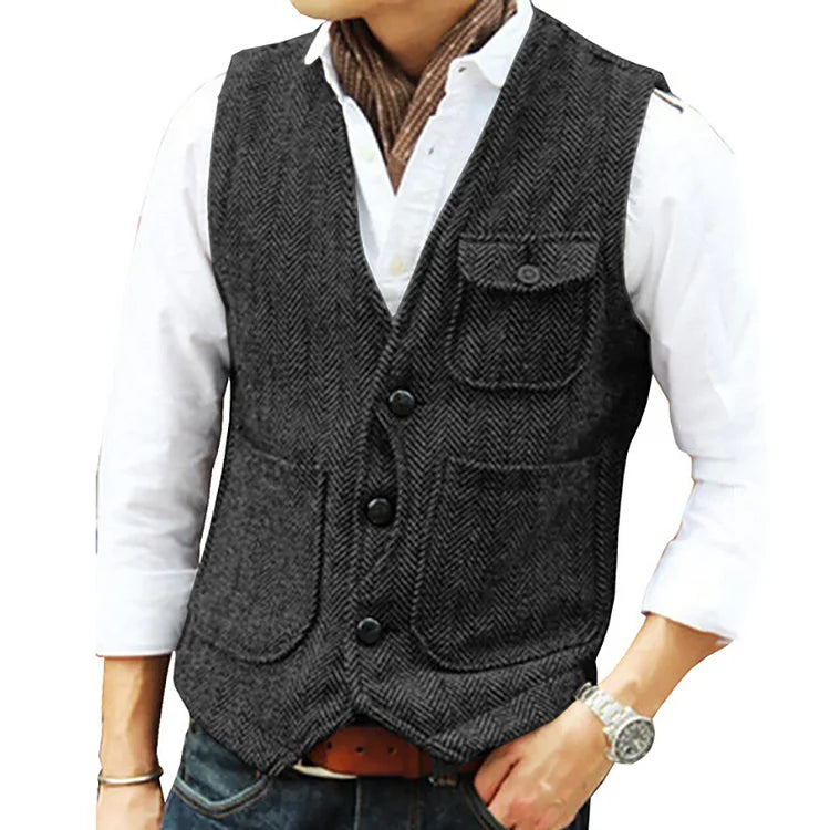 Valenzora | Casual sleeveless single-breasted vest with pockets and a slim fit