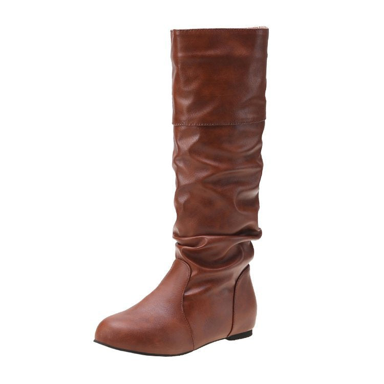 Elegante Damenstiefeletten mit modernem Plissee-Design und bequemem Blockabsatz, Größe S