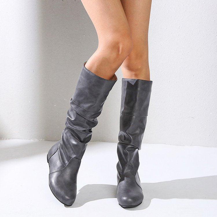 Elegante Damenstiefeletten mit modernem Plissee-Design und bequemem Blockabsatz, Größe S