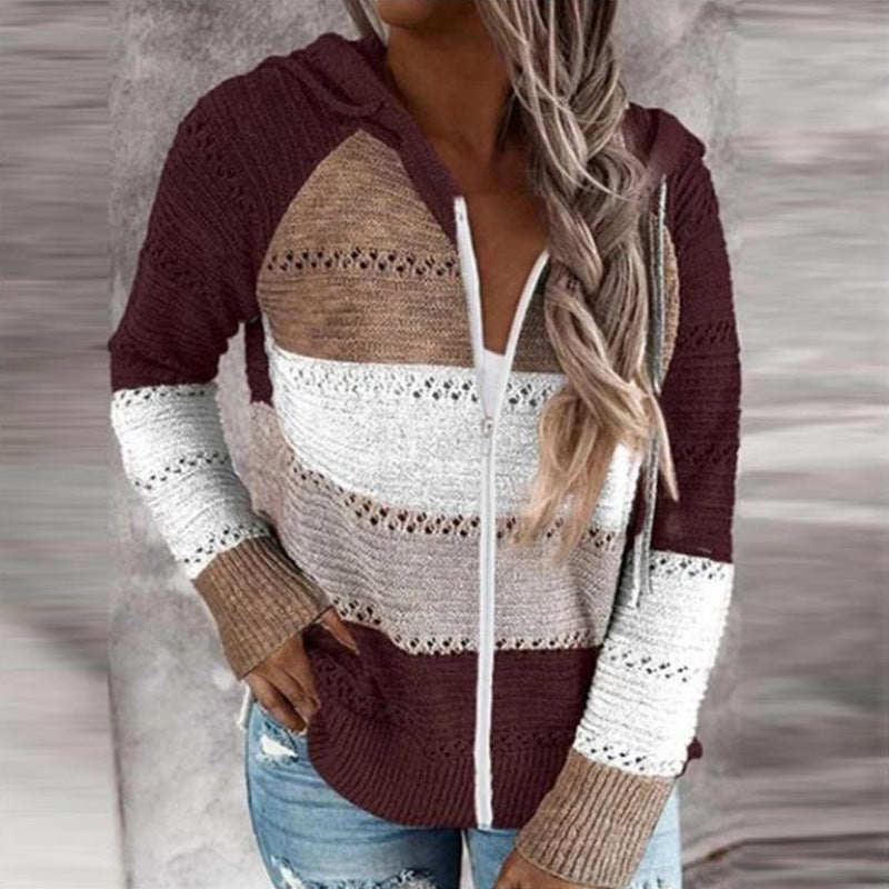 Valenzora | Contrast-colored knit zip lightweight hoodie