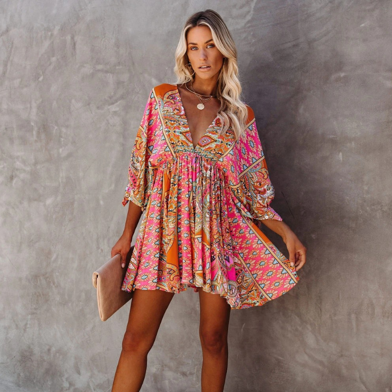 Valenzora | Trendy Short Boho Floral Dress for Women