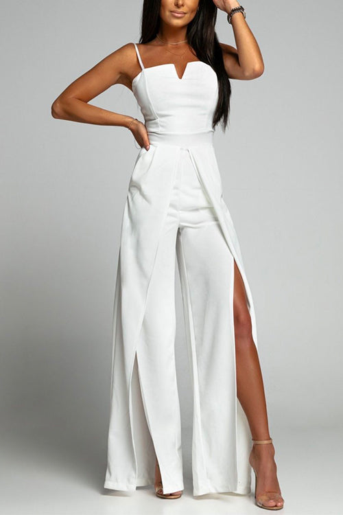 Valenzora | High Waist Slit Flowing Wide Leg Cami Jumpsuit