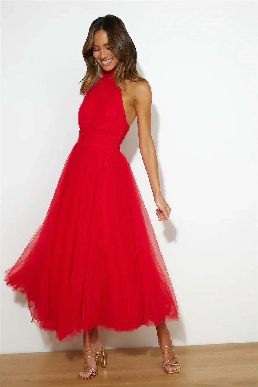 Valenzora | Halter Tulle Midi Dress