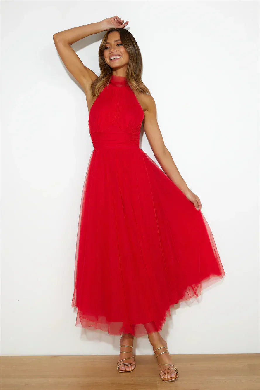 Valenzora | Halter Tulle Midi Dress