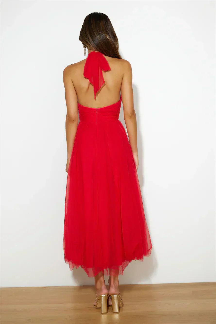 Valenzora | Halter Tulle Midi Dress