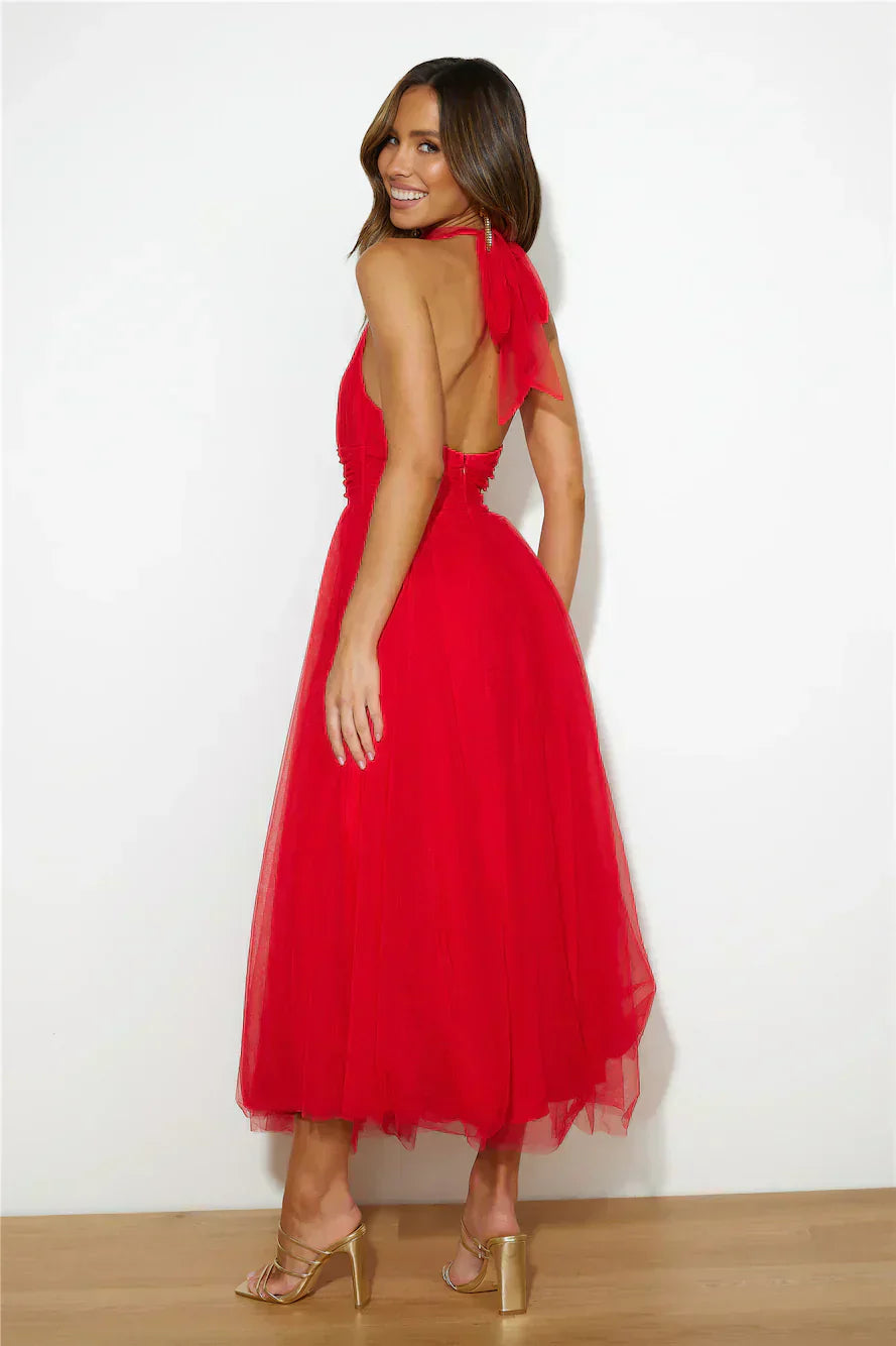 Valenzora | Halter Tulle Midi Dress