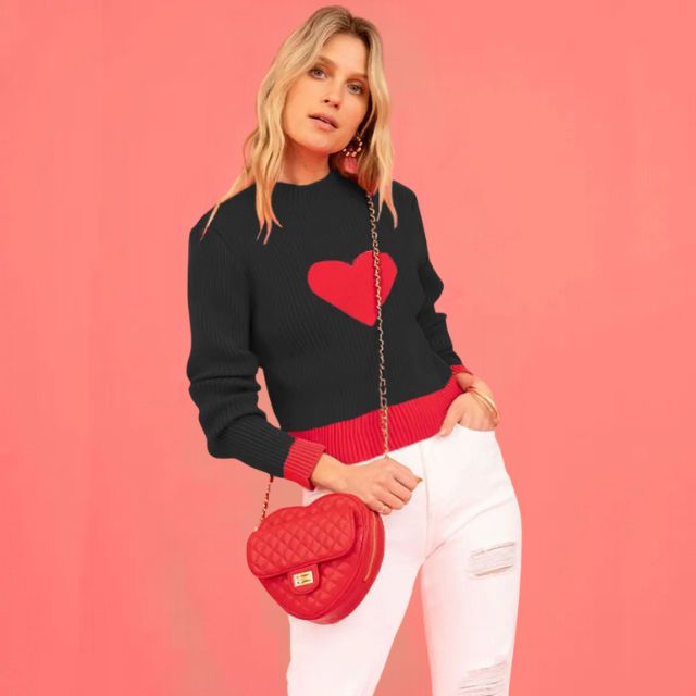Valenzora | Gerippter Strickpullover mit Herz-Intarsie