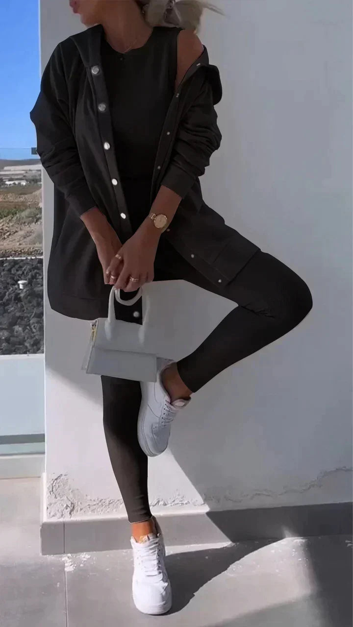 Valenzora - Three-piece set consisting of a hooded cardigan, a top and trousers