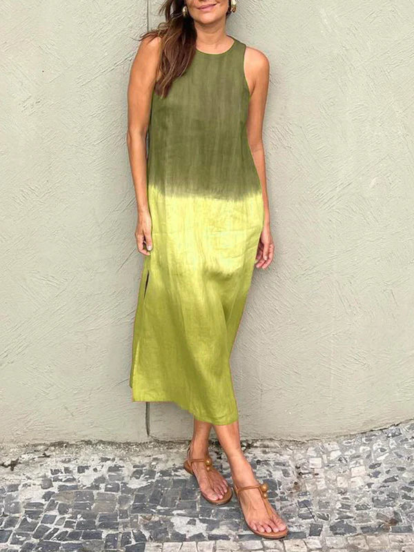Luftiges Leinenkleid aus Baumwolle mit Farbverlauf und Beinschlitz