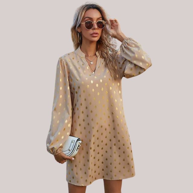 Valenzora | Luxurious shift dress with polka dot pattern