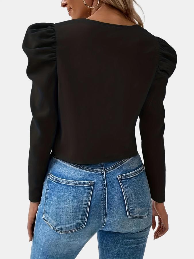 with puff sleeves and zipper