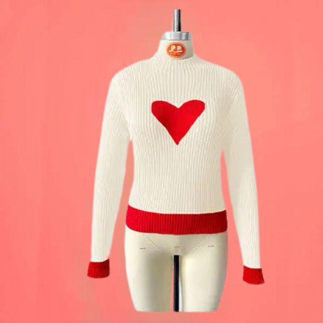 Valenzora | Gerippter Strickpullover mit Herz-Intarsie