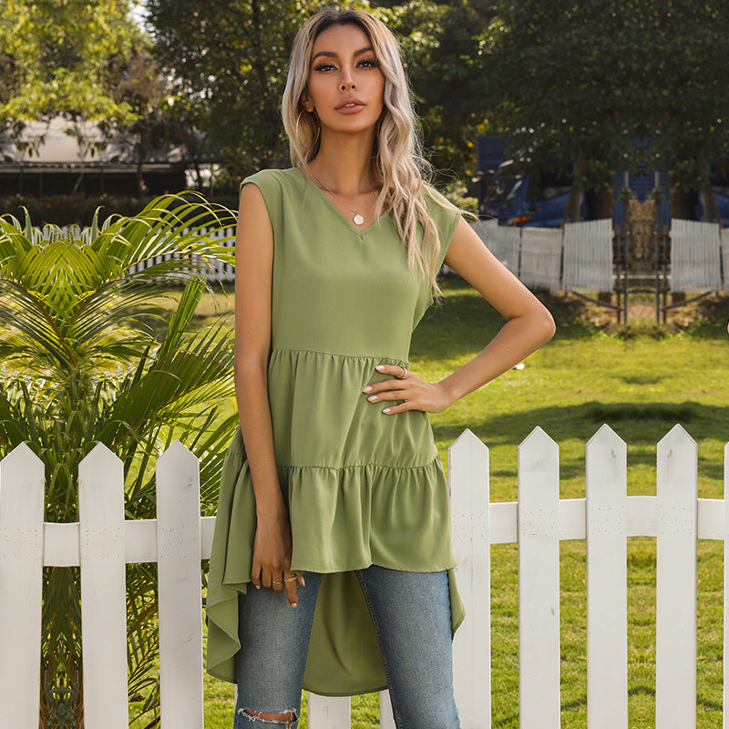 Damen ärmelloses Tunika-Kleid mit asymmetrischem Saum und schickem Volant Drune