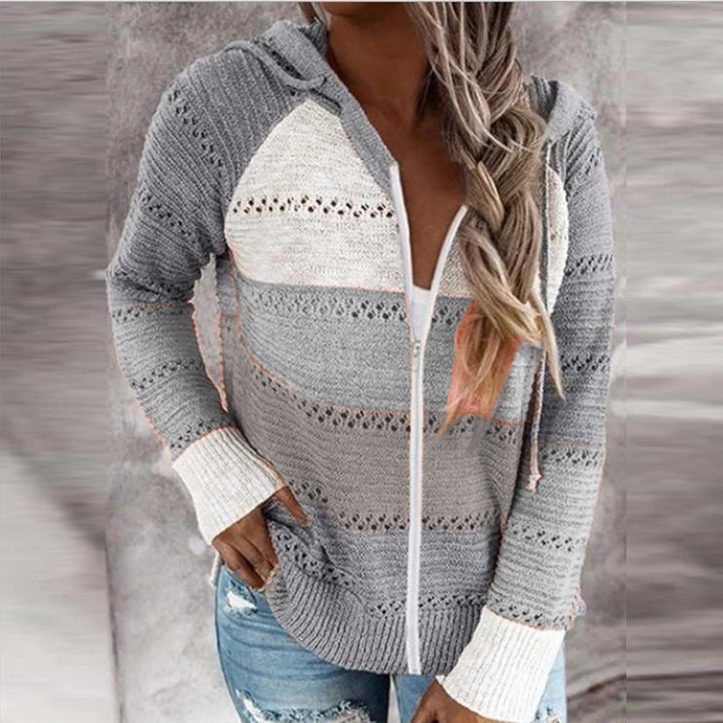 Valenzora | Contrast-colored knit zip lightweight hoodie