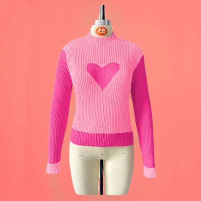 Valenzora | Gerippter Strickpullover mit Herz-Intarsie