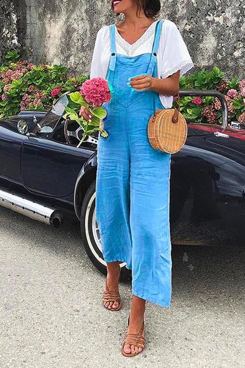 Valenzora | Rosiedress Jumpsuit mit geradem Bein aus Baumwollleinen für den Urlaub