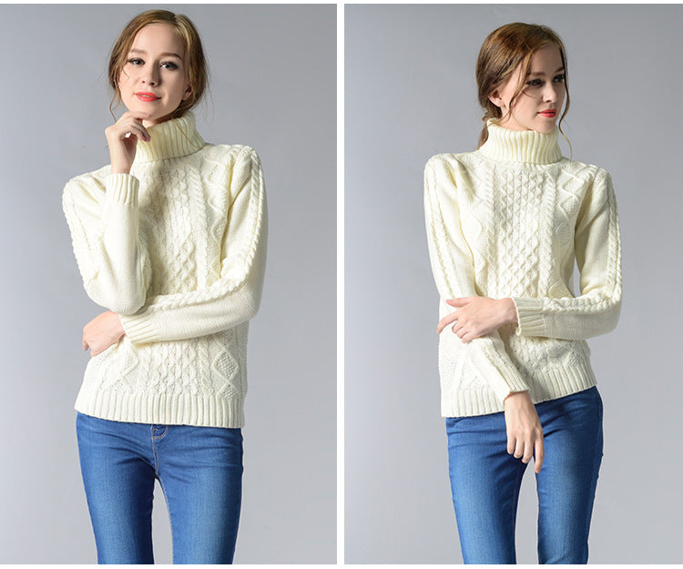 Celina™ - Women's long-sleeved roll-neck sweater with cable knit
