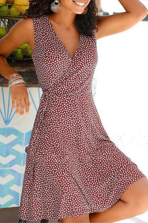 Valenzora | Rosiedress Wrap V-Neck Printed Swing Tank Dress