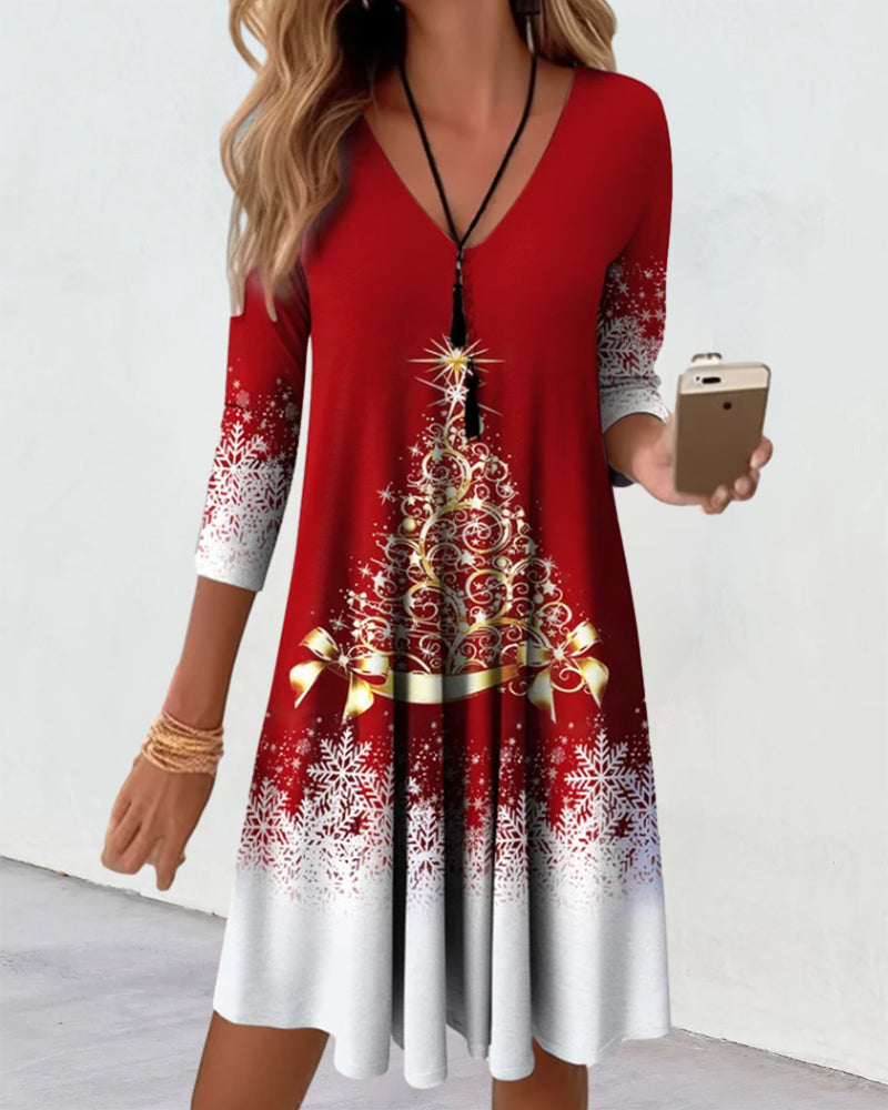 Valenzora | Stylish charm V-neck winter dress
