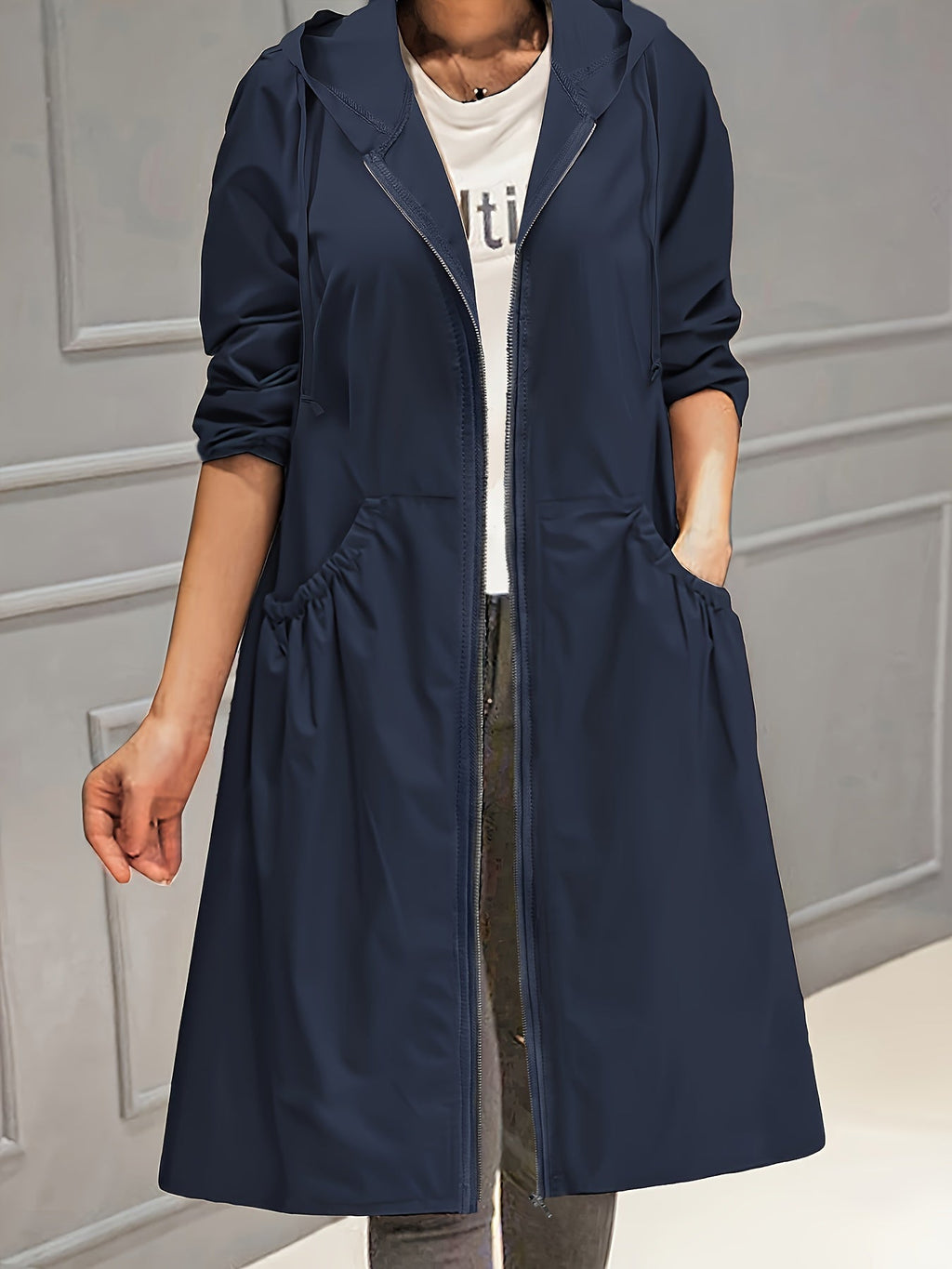 Valenzora | Women's Casual Long Jacket with Hood and Zipper