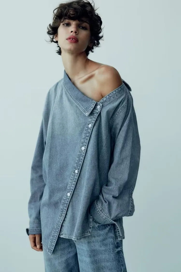 Valenzora | Casual, asymmetrical denim shirt