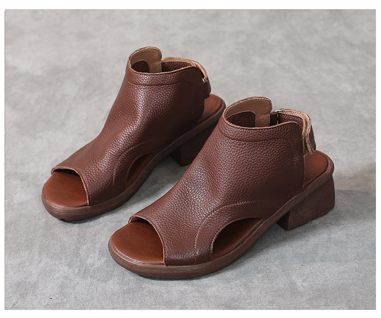 Valenzora | Retro Damen Sandalen aus echtem Leder mit halbbhoher, weicher Sohle