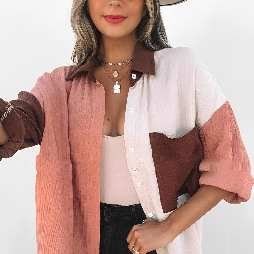 Valenzora | Colorblock Shirt with Button Closure for Women