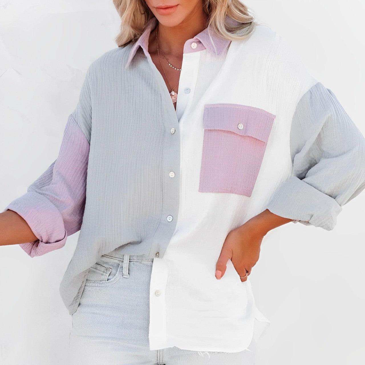 Valenzora | Colorblock Shirt with Button Closure for Women