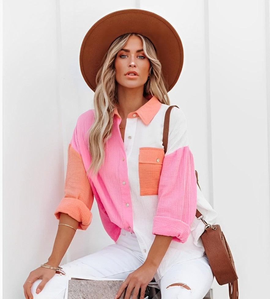 Valenzora | Colorblock Shirt with Button Closure for Women