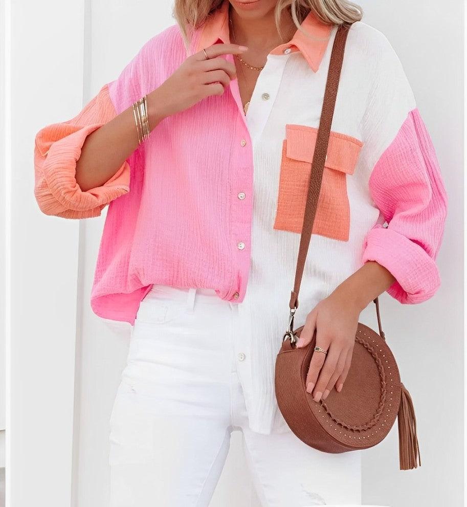 Valenzora | Colorblock Shirt with Button Closure for Women