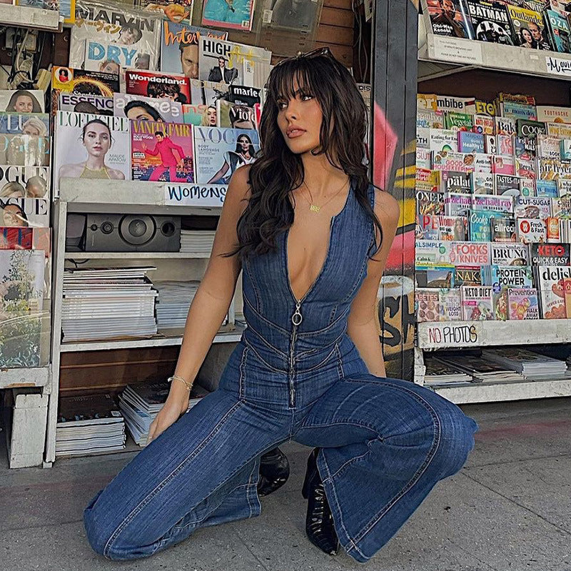 Valenzora | Denim jumpsuit with zipper detail for women
