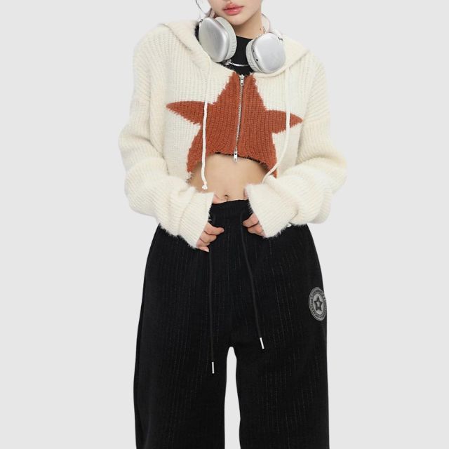 Knit hoodie with star pattern