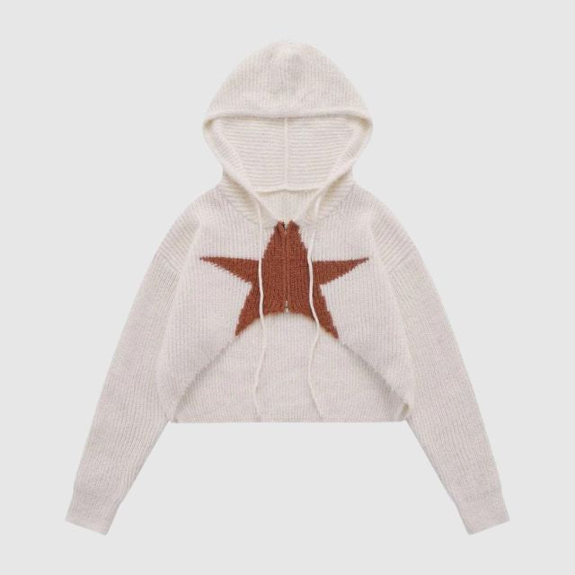Knit hoodie with star pattern